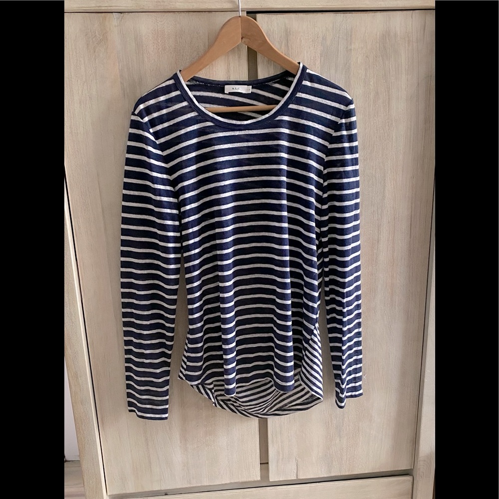 ALC lightweight striped sweater with back cutout